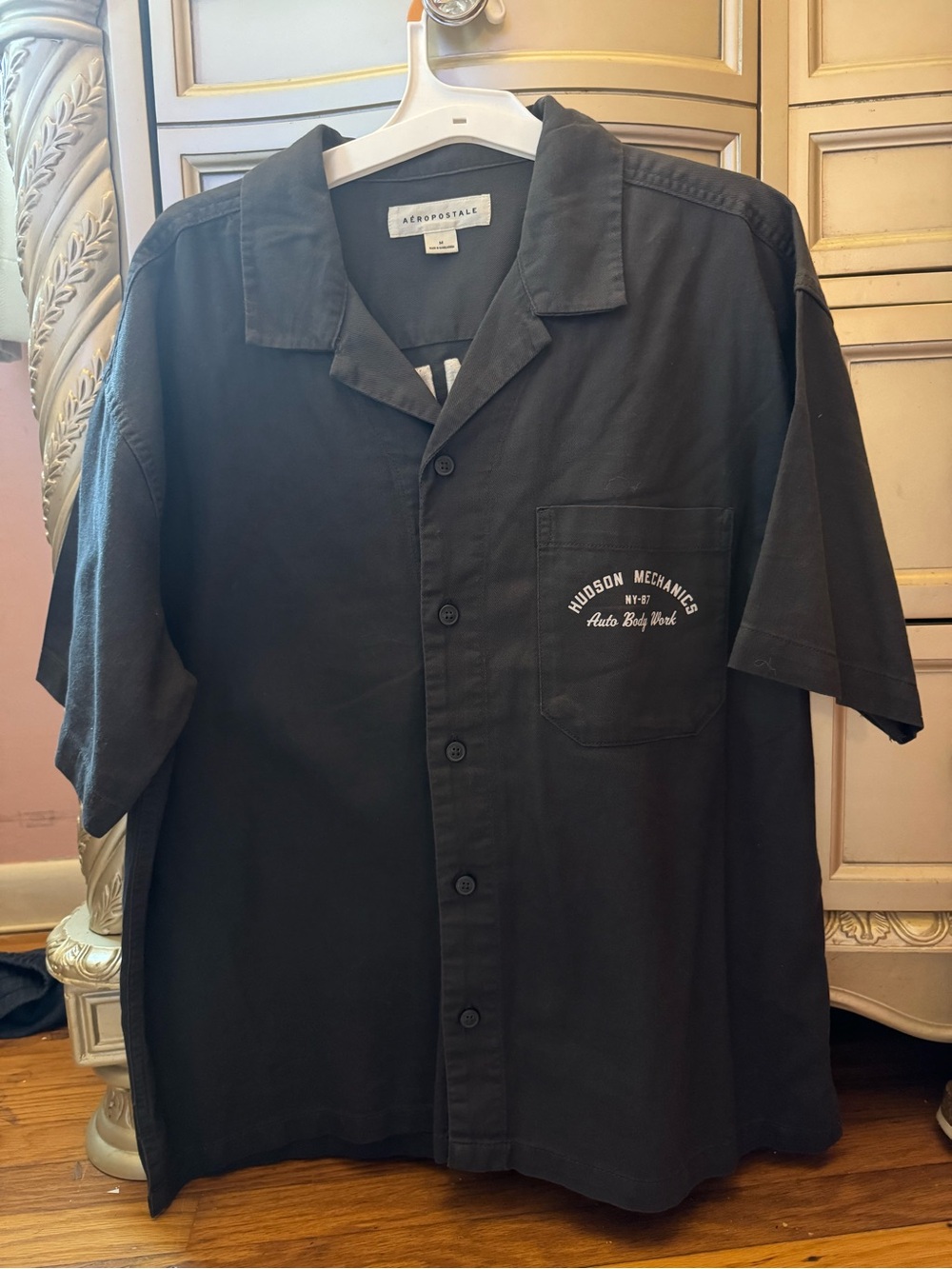 Aeropostale Men’s Black Short-Sleeve Button-Down Work Shirt